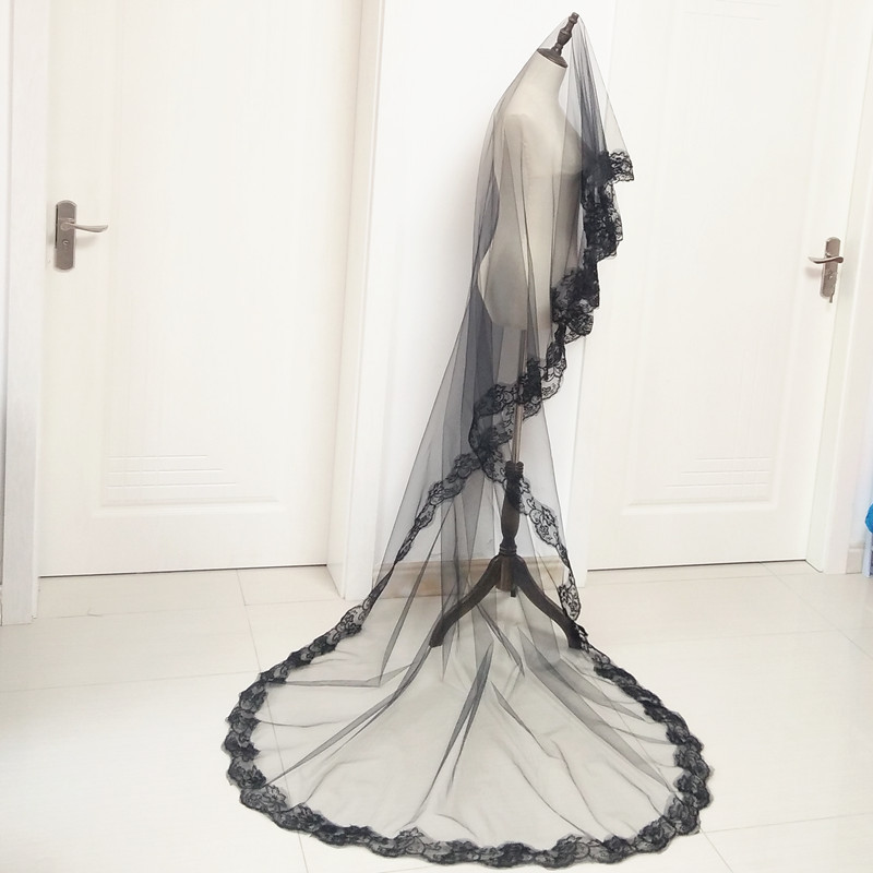 気高い優雅な花嫁の黒い糸ハロウィーンCOS写真の形の黒い刺繍レース1.5 /3メートルの頭|undefined