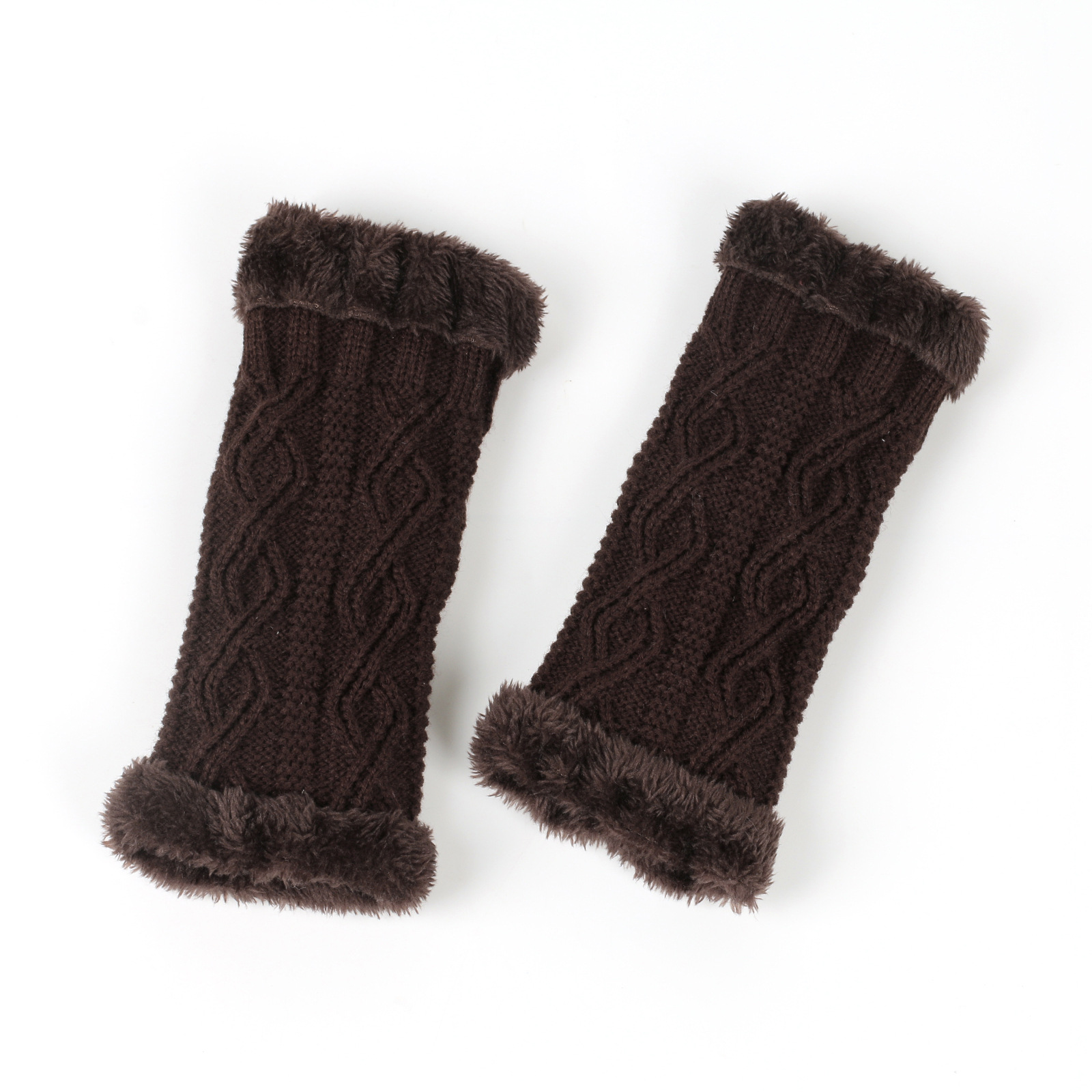 Plush And Thickened Gloves, Diamond Shaped Short Knitted Fingerless Plush Sleeves, Autumn And Winter Warm Plush Gloves_voghion.com