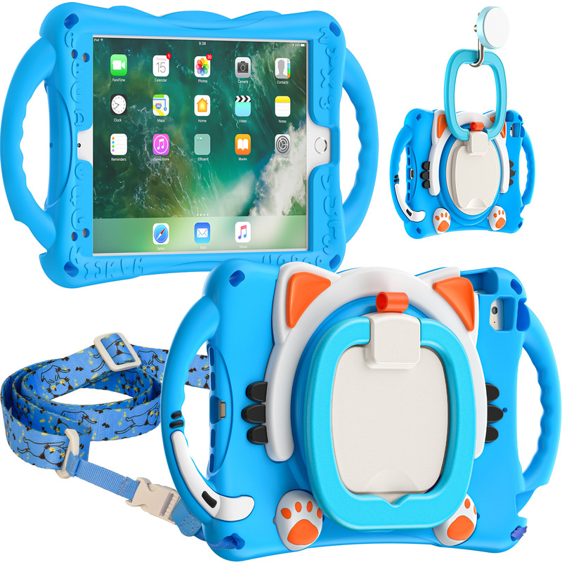 For iPad mini Children's Portable Flat Protective Case Cute Printed Shoulder Strap Cartoon Bracket Protective Case