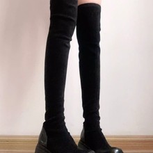 Z弹力靴子女新款显瘦过膝长靴厚底欧美风长筒靴高筒瘦瘦靴骑士长