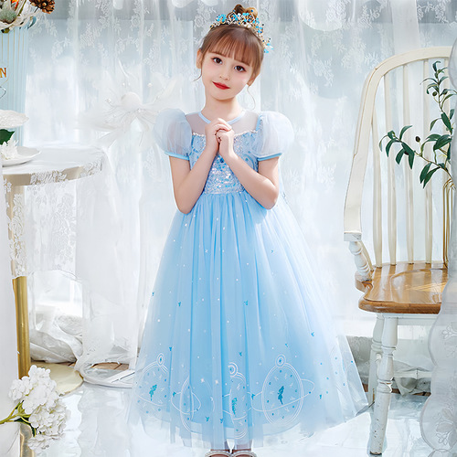 New Elsa Princess Dress Summer New Stylish and Elegant Cotton Candy Dress for Little Girls Birthday Formal Dress for June 1st