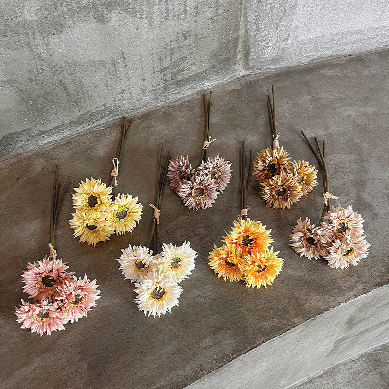 3枝扎秋色把束拉絲菊仿真金絲菊太陽花人造花假花仿真花花材批發