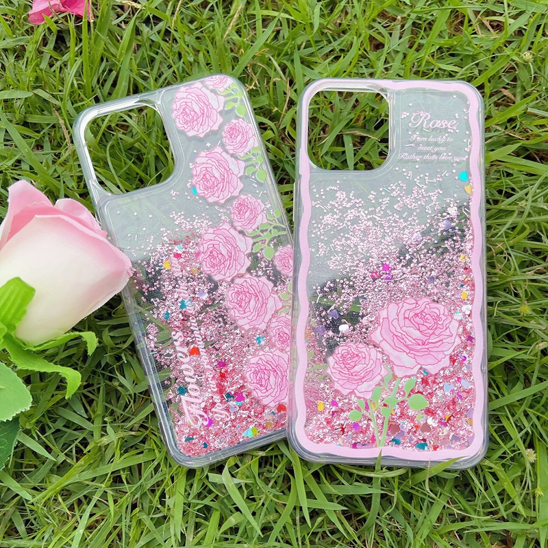 Glitter Phone Case For Iphone 15 Pro Max With Flower Wave Design_voghion.com