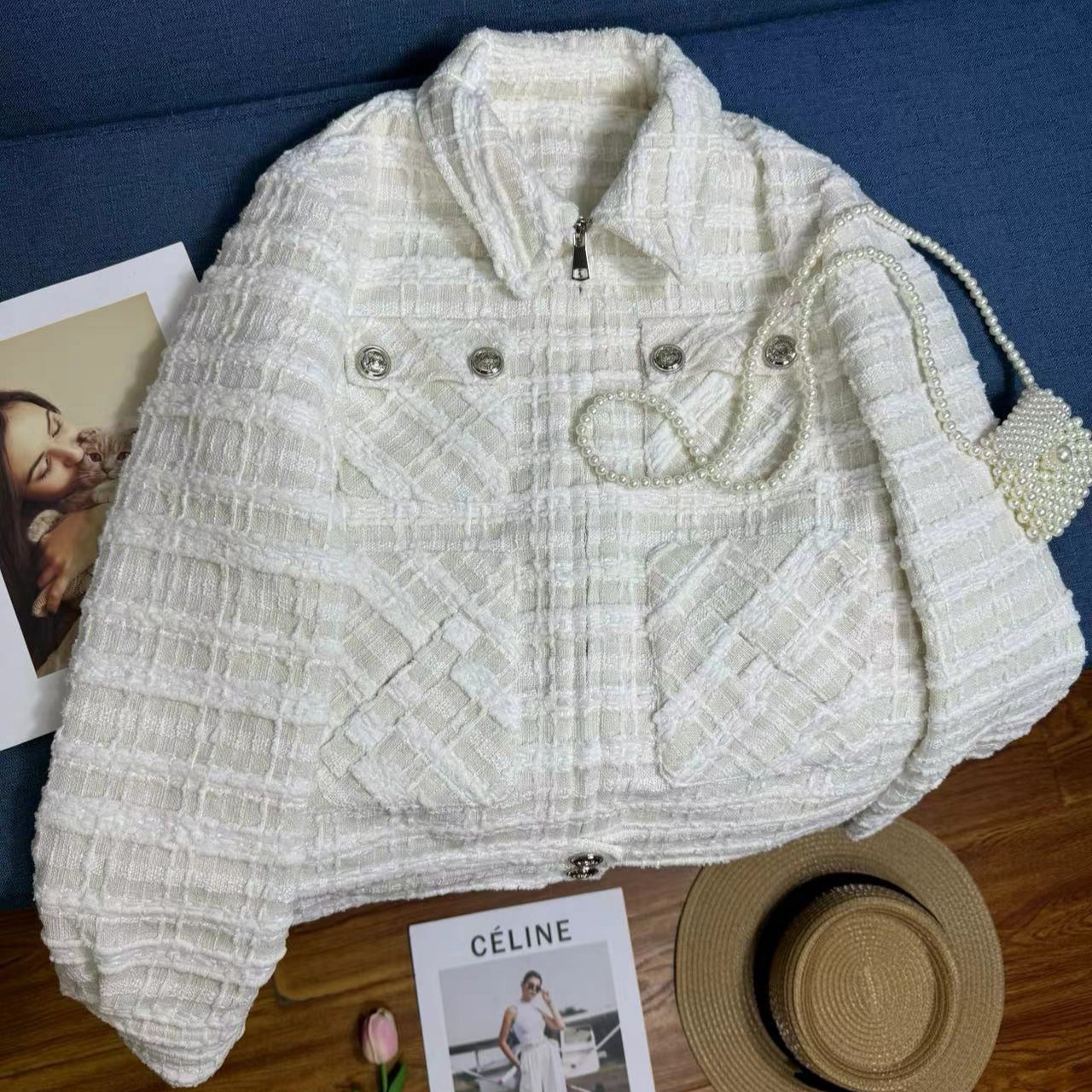 White Tweed Casual Coat Women's 2024 Spring New Arrival Chanel Style Top All-Match Fashionable Short Coat