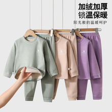 儿童秋冬保暖内衣男童圆领加绒套装女童长袖长裤家居服睡衣可批发