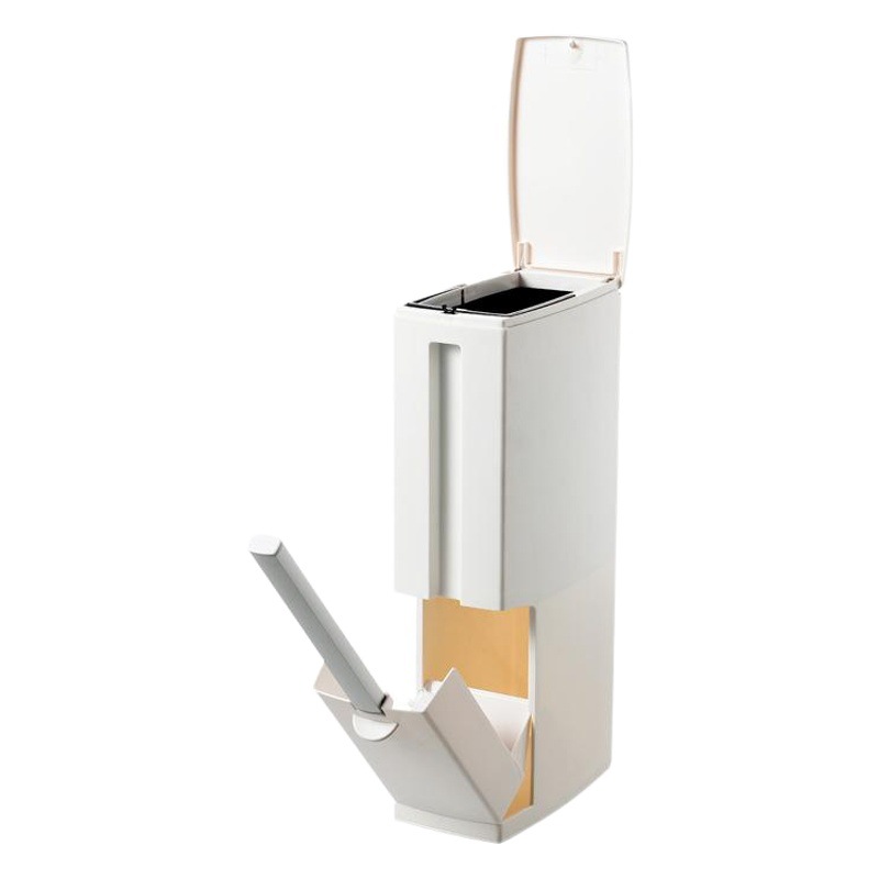 Estilo japonés de tipo push cubierta abierta baño simple moda inodoro cesta de papel cuadrado cepillo de inodoro integrado bote de basura