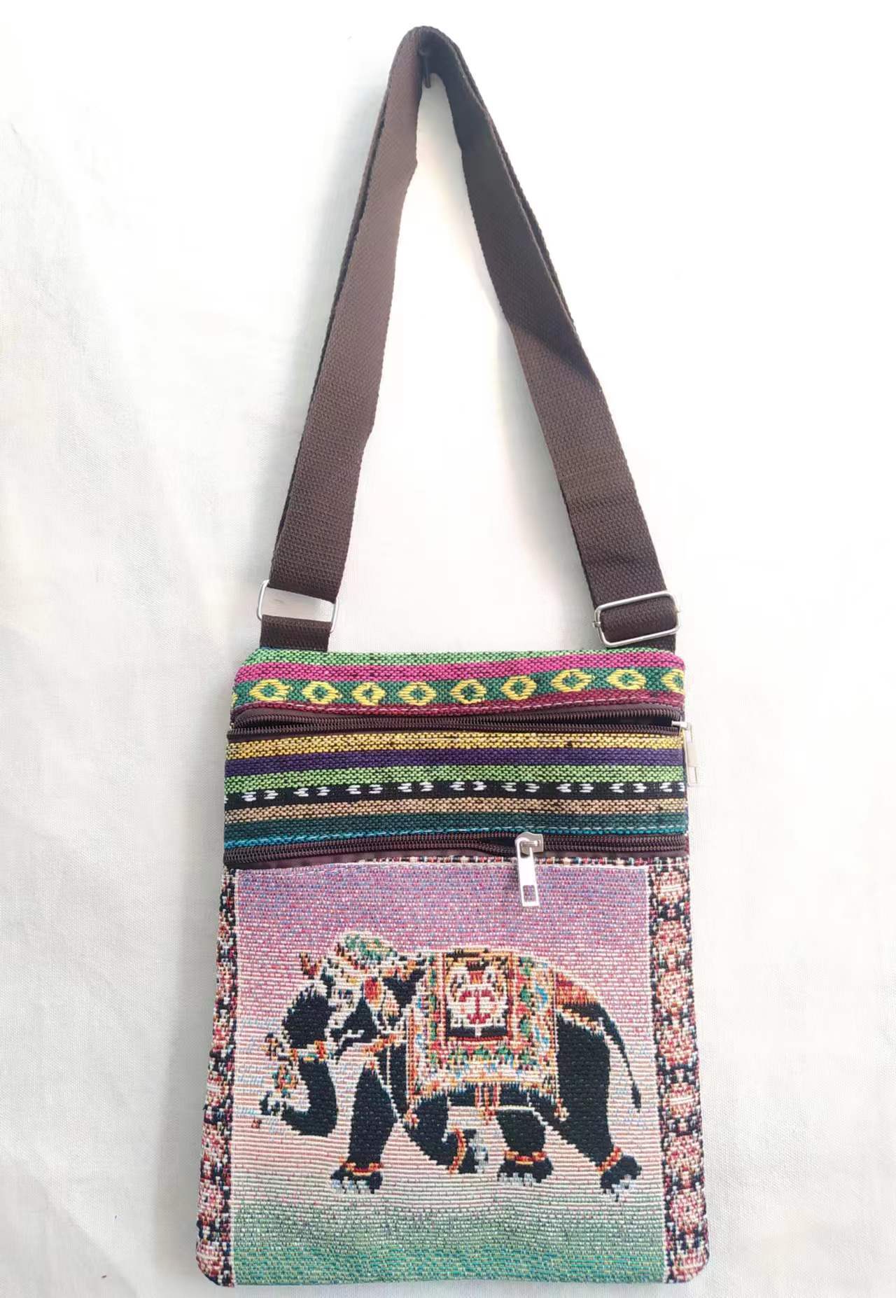 Estilo étnico bordado elefante dibujos animados bolsa de mensajero Dai bolsa de hombro de viaje de las mujeres teléfono móvil bolsa de hombro lateral