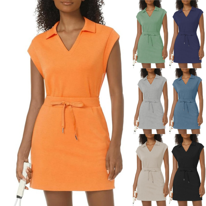 Cross-border European and American Amazon Women's Two-piece Tennis Skirt Casual Cover Sleeve Lapel Shirt Summer Sports Skirt suit