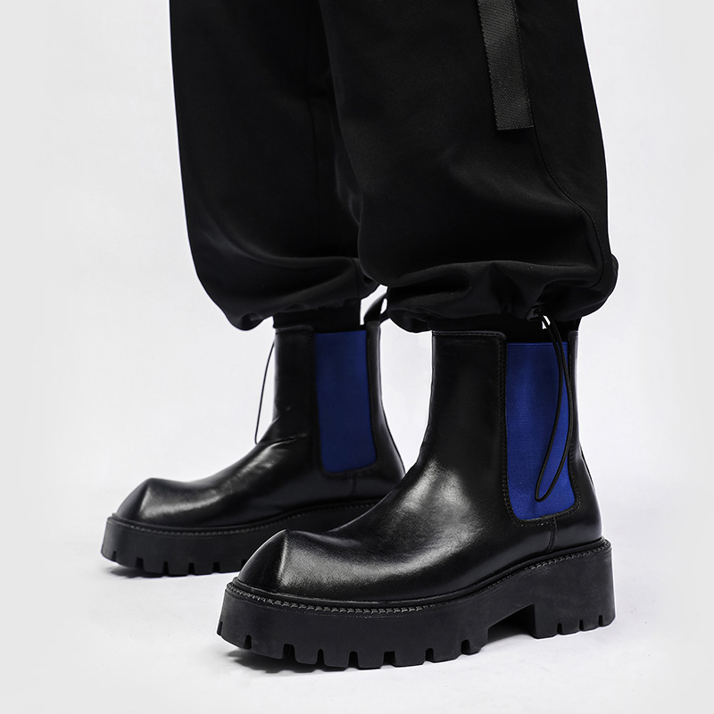 2024 Hoch geschnittene britische quadratische Stiefel mit dicken Sohlen, vielseitige Martin-Stiefel mit großer Spitze, Herrenstiefel im minimalistischen Stil_voghion.com