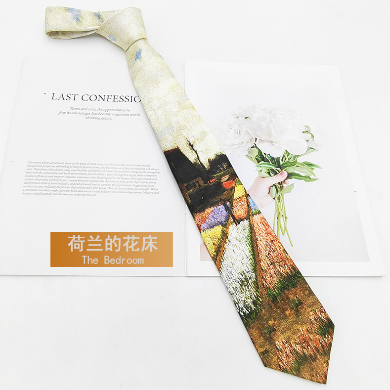Van Gogh Pintura al óleo Hombre Impresión de seda de poliéster Corbata retro Fabricante Spot Moda Casual Corbata Mano 8cm