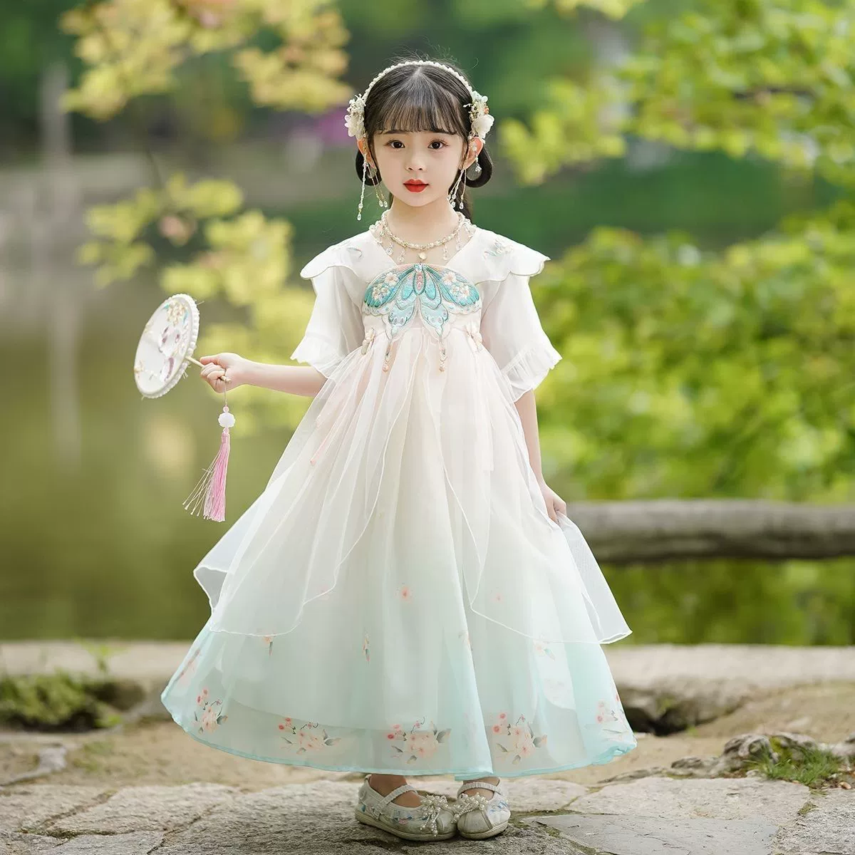 Детское летнее платье Hanfu для девочек в древнем стиле, китайский костюм 2025 года с вышивкой, новый древний костюм Fairy Tang.