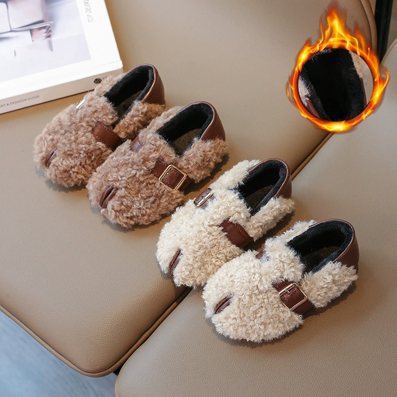 Волосатые ботинки для девочек 2024 зимние новые детские ботинки для девочек принцесса хлопчатобумажные ботинки