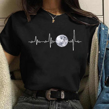 夏季新款大码月亮月球月食图案可爱t-shirt字母半袖圆领短袖上衣女夏