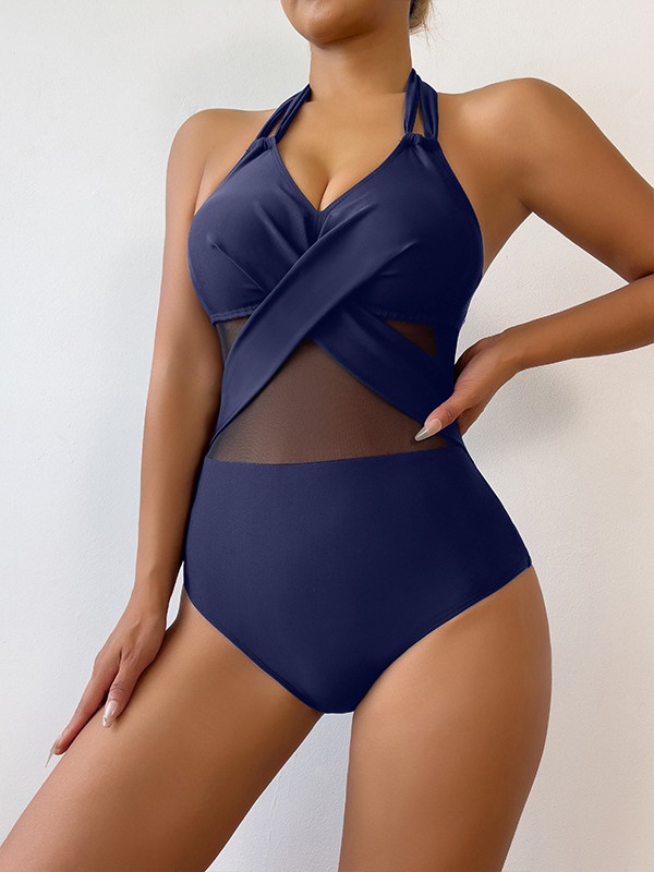 2024 nuevo trajes de baño transfronterizos europeos y estadounidenses de moda femenina sexy uniformes de baño de malla sólida bikini al por mayor image 5