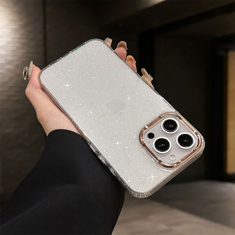 iPhone17 ゴールドグリッター電気メッキ Apple 16pro 携帯電話ケース透明 15/14 オールインクルーシブ保護カバー新しい|undefined