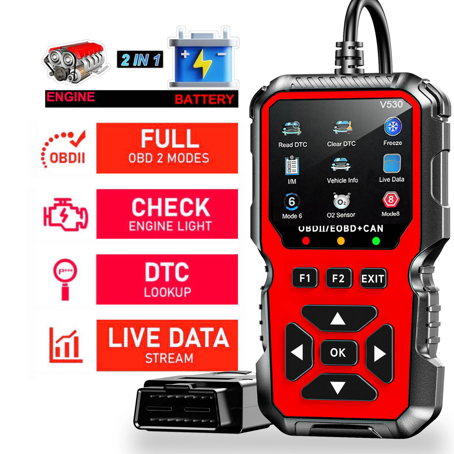 V530 Automotive Fault Diagnostic System Full-featured OBD2 engine fault code reader Built-in 10 languages