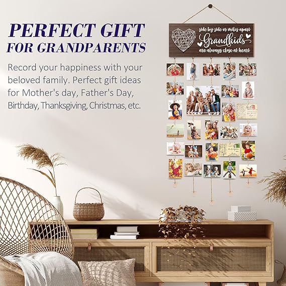 Christmas gift grandma wooden photo frame wooden grandson and granddaughter photo clip wall hanging photo commemorative display Christmas gift grandma wooden photo frame wooden grandson and granddaughter photo clip wall hanging photo commemorative display