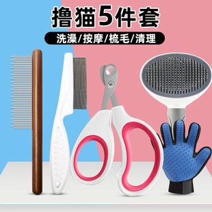 Nail Clipper Tool Anti-Scratch Beginner Set Bath Comb Cat Grooming Needle Comb Cat Five-Piece Set Supplies Large Straight Hair Straightener