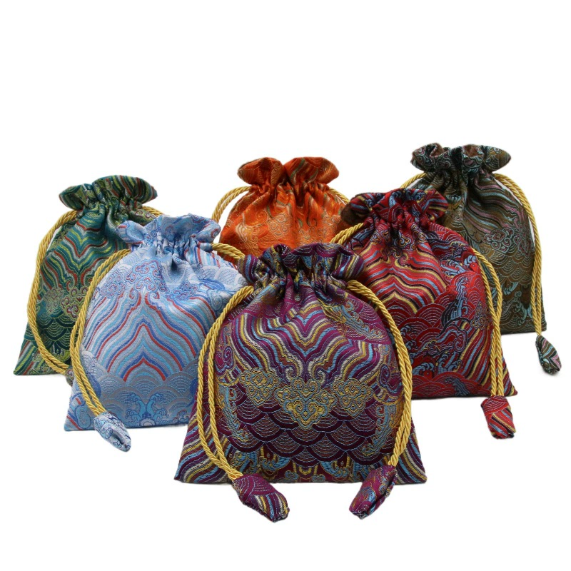 Фабрика оптом Wenwan на флисовой подкладке сумка для хранения ювелирных изделий Китайский стиль высокого класса парчи сумка маленькая сумка шнурок Сумка