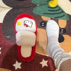 甜美可爱卡通凯蒂猫毛毛一字拖女2025秋冬新款保暖居家外穿棉拖鞋