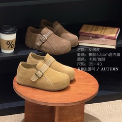 复古全包勃肯鞋女2025秋季新款增高百搭舒适懒人一脚蹬厚底乐福鞋