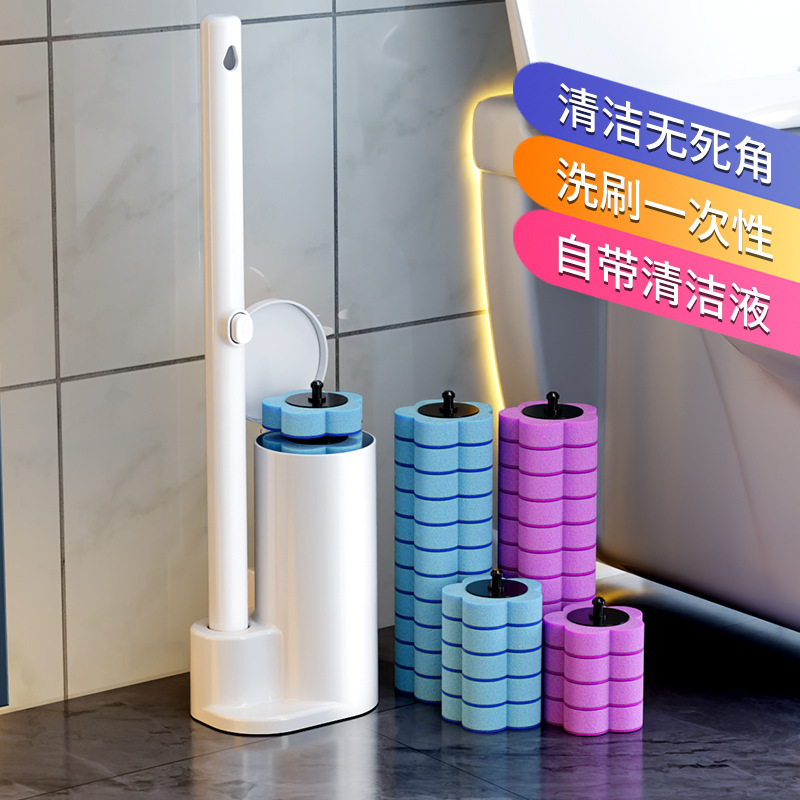 Disposable Toilet Brush for Home Use, Comes with Cleaning Liquid, Bathroom Wall-Mounted Set, Brush with Replaceable Heads