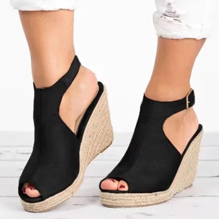 European and American Cross-border plus size High-heeled Fish-beak Sandals Women's 2024 Thick-soled Wedge Fish-beak Buckle Sandals European and American Cross-border plus size High-heeled Fish-beak Sandals Women's 2024 Thick-soled Wedge Fish-beak Buckle Sandals