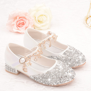 Girls' Leather shoes small high heel Princess crystal shoes spring and autumn 23 new medium and big children children's performance shoes can be sent on behalf