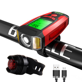 Riding intelligent code table lamp temperature + time + electric display + code table + warning + horn lamp usb charging bicycle lamp