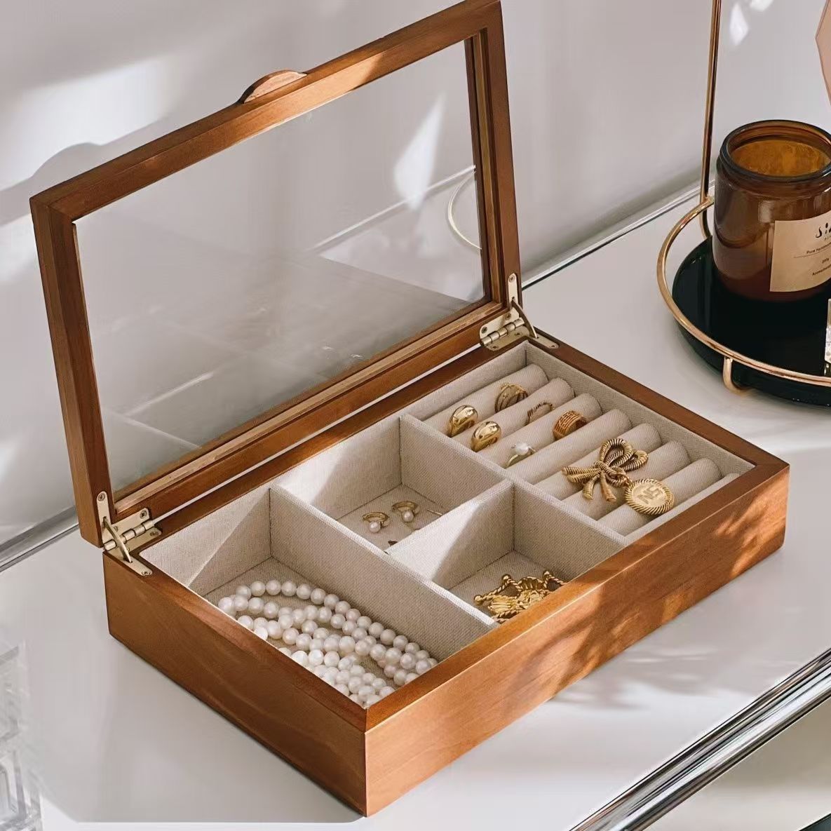 Solid Wood Jewelry Box for Wedding, Engagement, Birthday Gifts, Gold Jewelry Storage Box, Custom-Made, Multi-Layer, Large Capacity