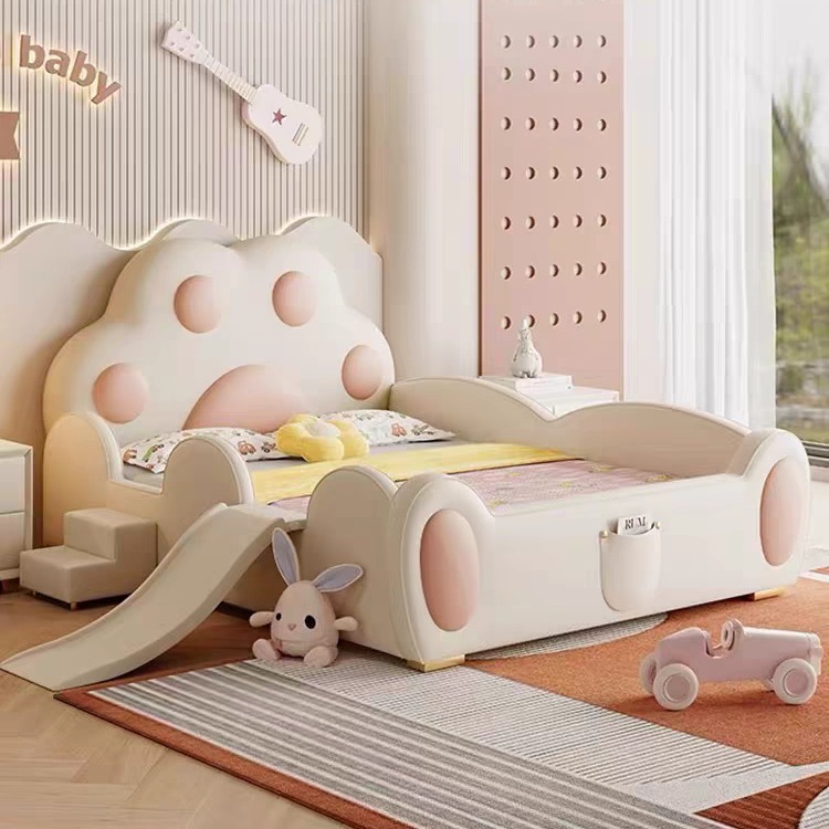 猫の爪の形の子供のベッドのクリーム風の女の子の王女のベッドの赤ちゃんのガードレールのベッドの1.2mの女の子のシングルベッドの滑り台|undefined