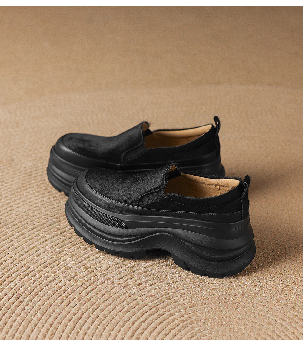 Giày loafer nữ đế xuồng platform da lông ngựa gót 7.5 cm — màu đen, màu mơ chi tiết 13