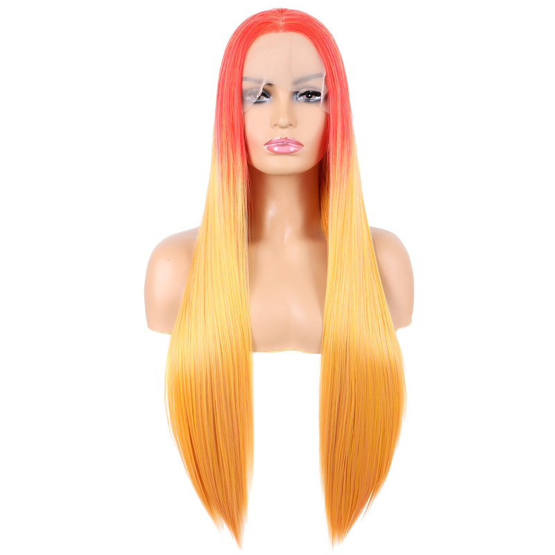 Wig 13*4 Lace Front Synthetic Fiber Wig Colorful Hand-Tied Long Straight Hair High-Temperature Fiber Manufacturer Wholesale Wig