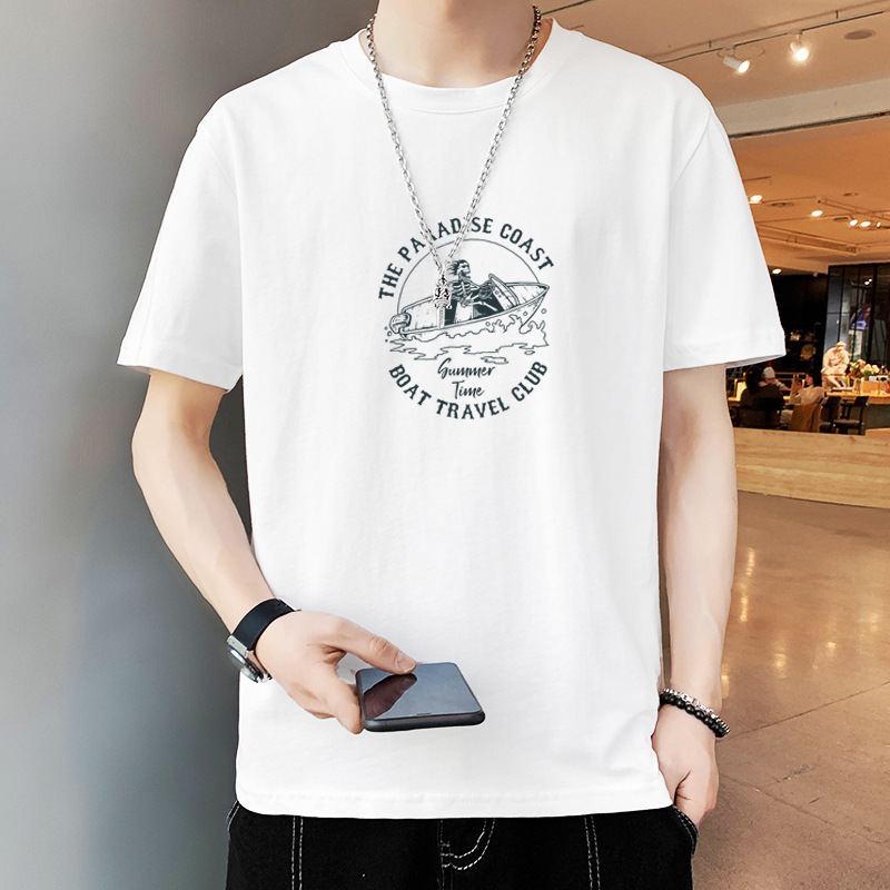 2024 New Summer Men's Short-sleeved T-shirt Men's Cotton Loose Half-sleeved T-shirt Summer Top Short T Base Shirt for Men