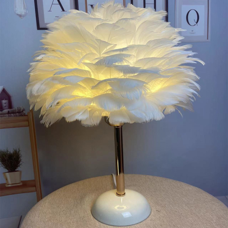 Feather table lamp bedroom ins girl bedside lamp creative simple modern night light wedding room warm decorative lamp Feather table lamp bedroom ins girl bedside lamp creative simple modern night light wedding room warm decorative lamp