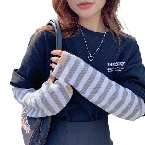 Women's Summer New Striped Branded UV Protection Arm Sleeves for Driving and Cycling