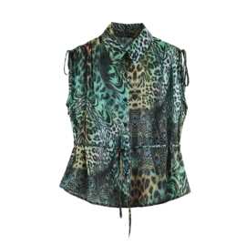 外贸2026欧美夏新款小众设计感复古动物纹印花衬衫上衣女10715