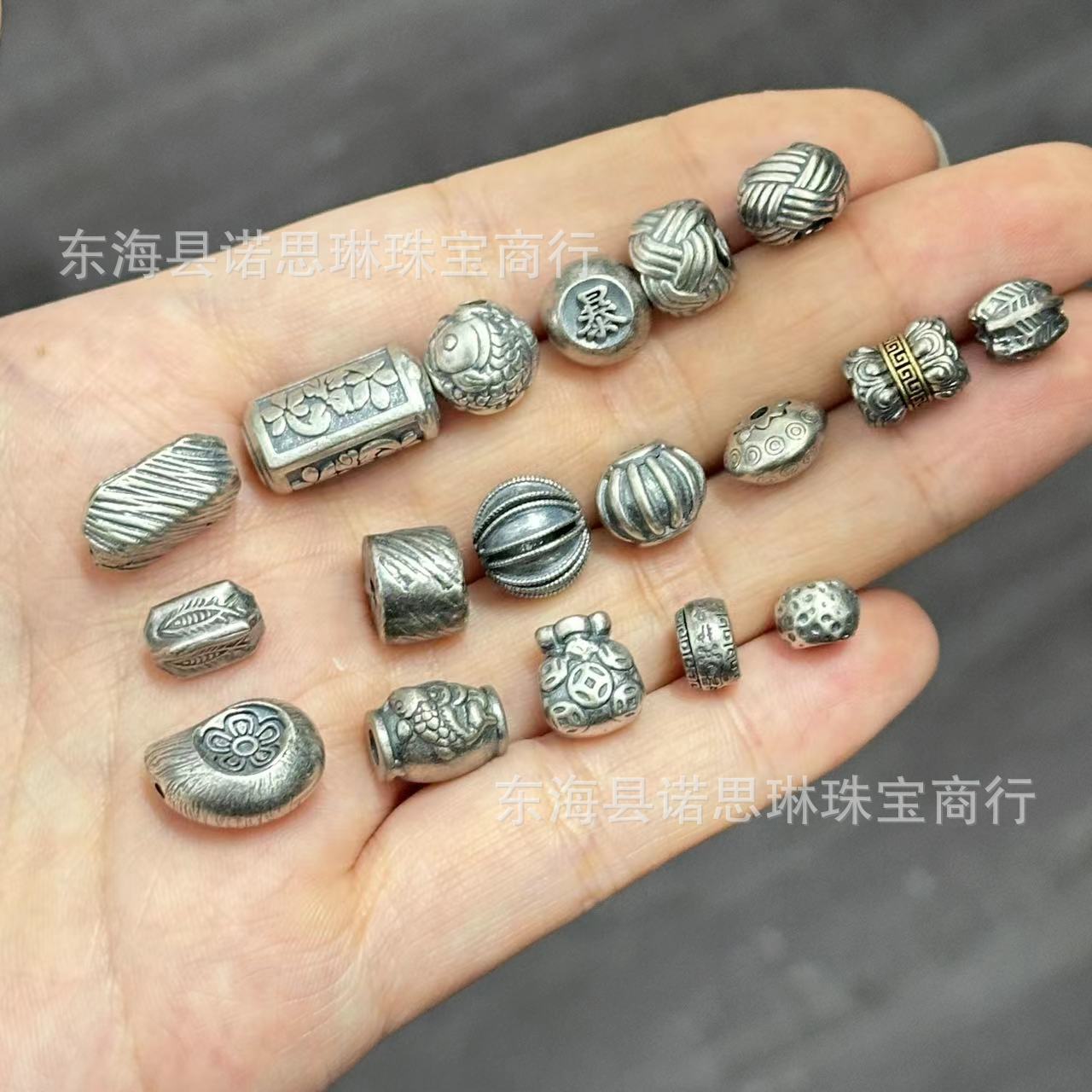 山西老银复古做旧隔珠拉丝银桶珠各种款式 三七银DIY文玩饰品配件