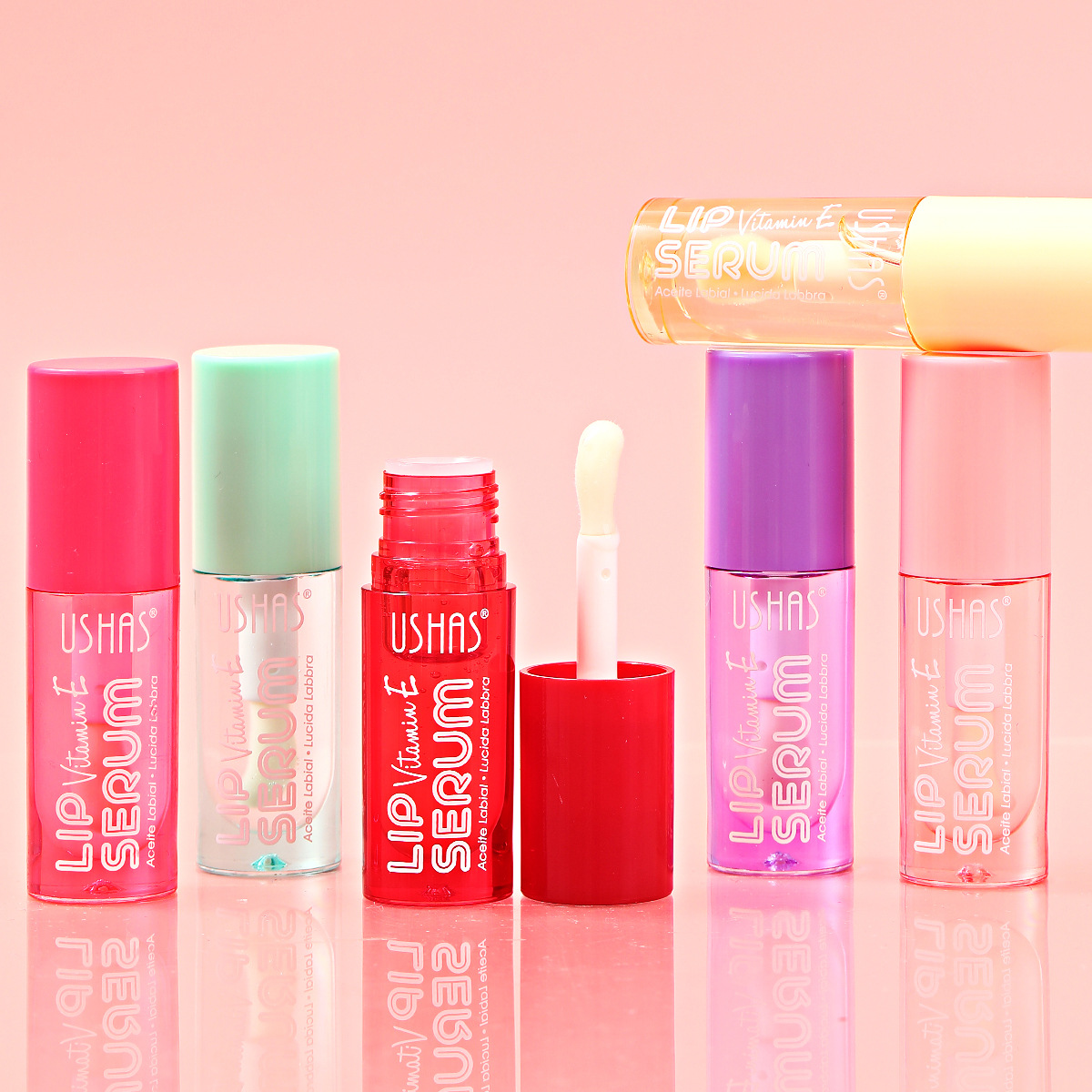 USHAS Europa y América Punto transfronterizo Venta caliente Bálsamo labial de brillo de labios de 6 colores Bálsamo labial hidratante nutritivo brillante