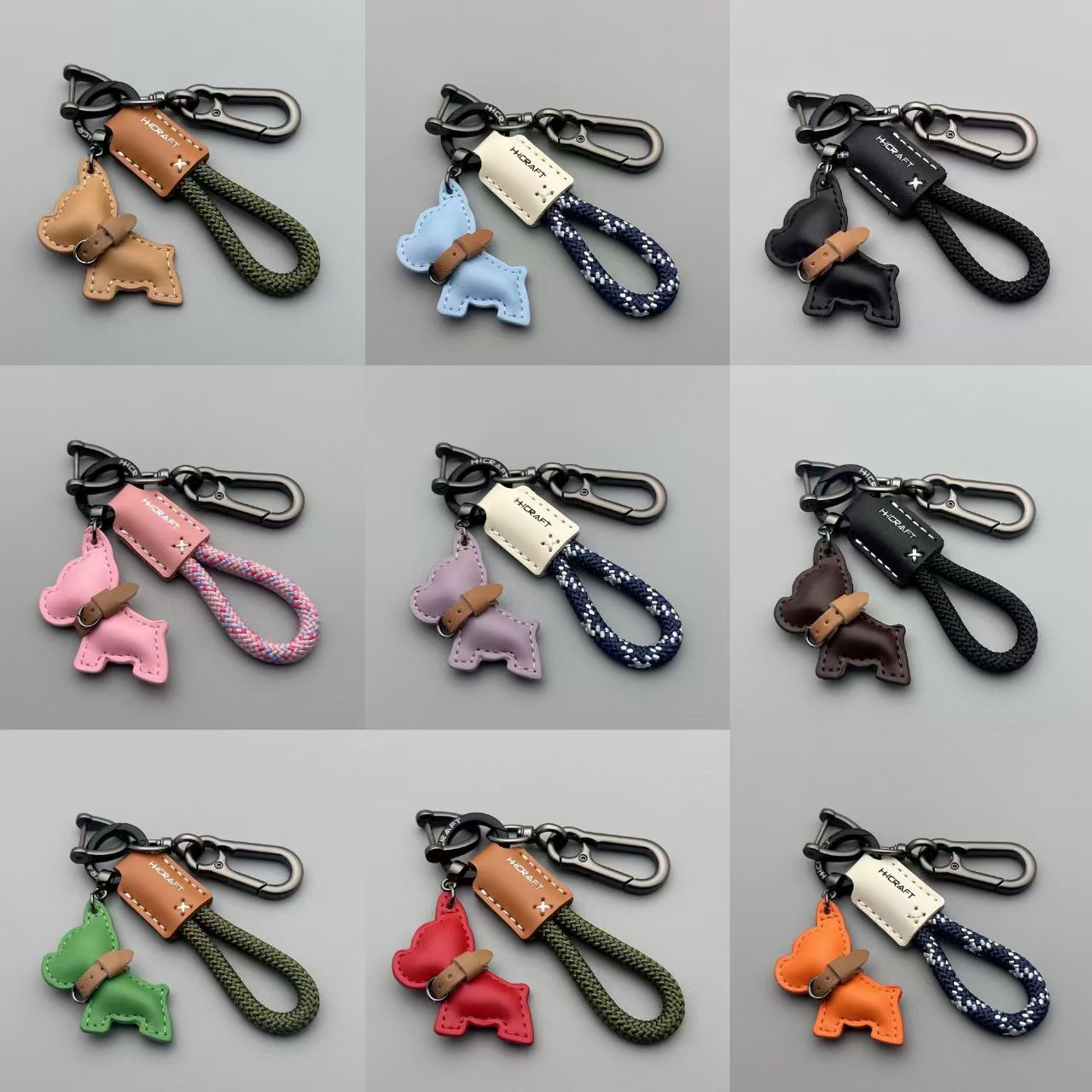 Handmade Genuine Leather Puppy Keychain, Small Apple Pendant, Wedding Throw-Out Favors, French Bulldog Car Pendant