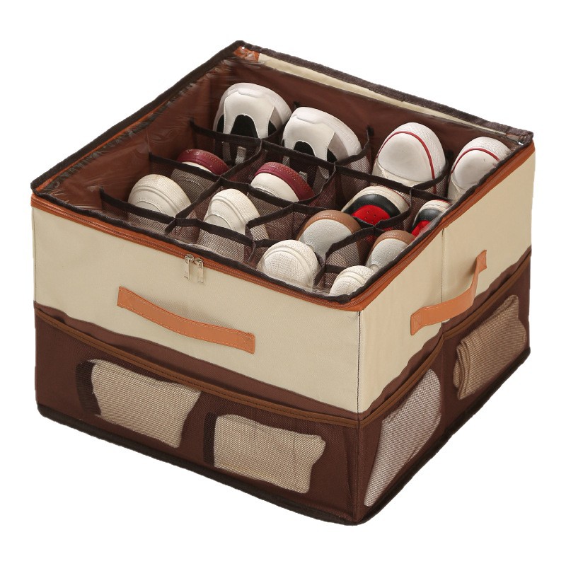 Caja de zapatos de tela Oxford transfronteriza con tapa Caja de almacenamiento de zapatos de moda dividida para el hogar Armario Caja de almacenamiento de zapatos plegable a prueba de polvo