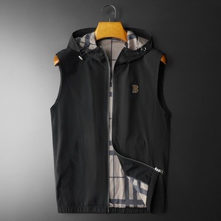 European Trendy Brand Hooded Sleeveless Jacket Vest for Men, New Spring Slim-Fit Casual Youth Waistcoat Coat
