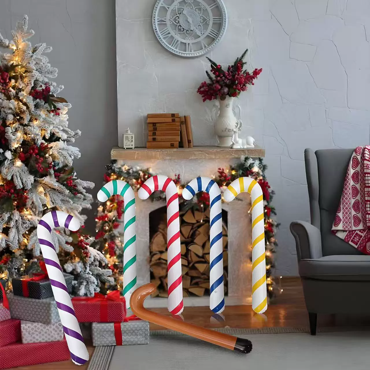 圣诞节糖果拐杖棒pvc吹气玩具拐棍可充气派对装饰品道具