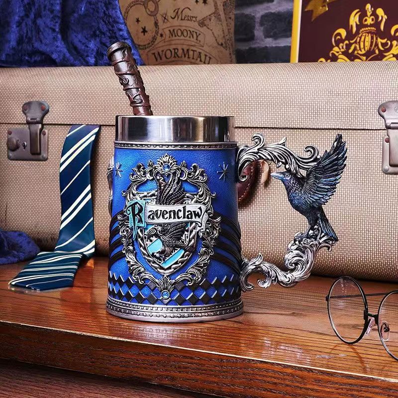 Colección creativa original de Harry Potter tazas de cerveza de la escuela de magia taza de pie alto recuerdos de acero inoxidable