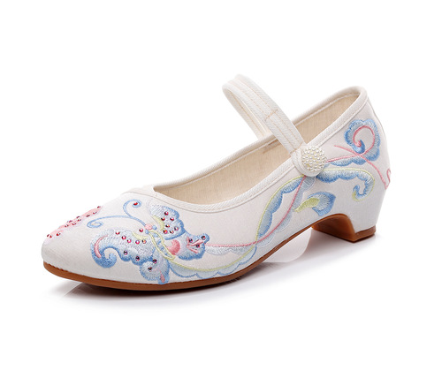 Zhidie  New Beijing Cloth Shoes Pastoral Small Fresh Hanfu Shoes Square Heel Buckle Literary Embroidered Shoes