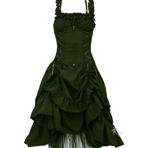Платье вечернее в стиле ретро с бретельками, косплей Lolita Gothic, европейский стиль, плюс-сайз S–5XL, многослойная оборочная юбка