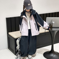 女童冲锋衣2025春秋款新款大童时髦洋气休闲拼色户外登山服外套潮