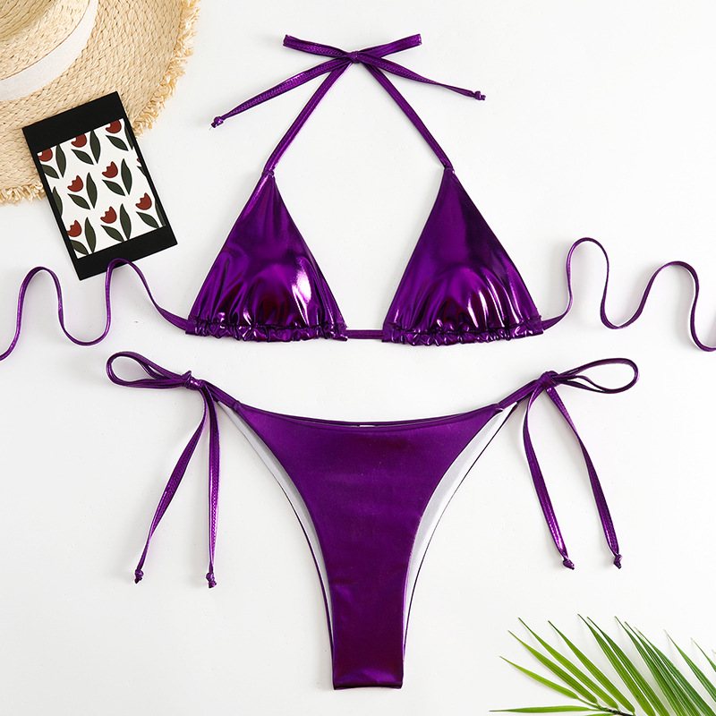 92g Weight Sexy Feel Of Sensation Bikini Panties Style Polyester Fabric Type 2 Pieces Set Quantity Swimming Pool, Beach Occasion Solid Color Pattern Women's Gender Women's Solid Color 2 Pieces Set Bikinis Swimwear 16