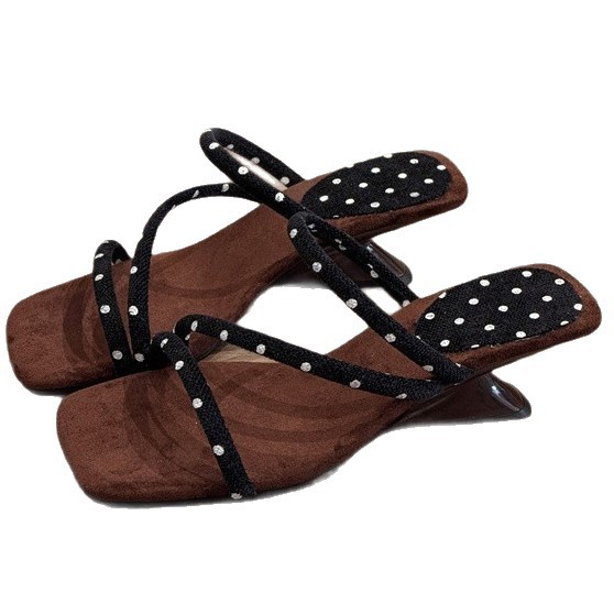 2026 nuevo punto de onda de verano tacones gigantes en forma de gran belleza diaria no cansado pies cuadrados de dedo de los dedos de los pies temperamento zapatillas de talón pendiente image 5