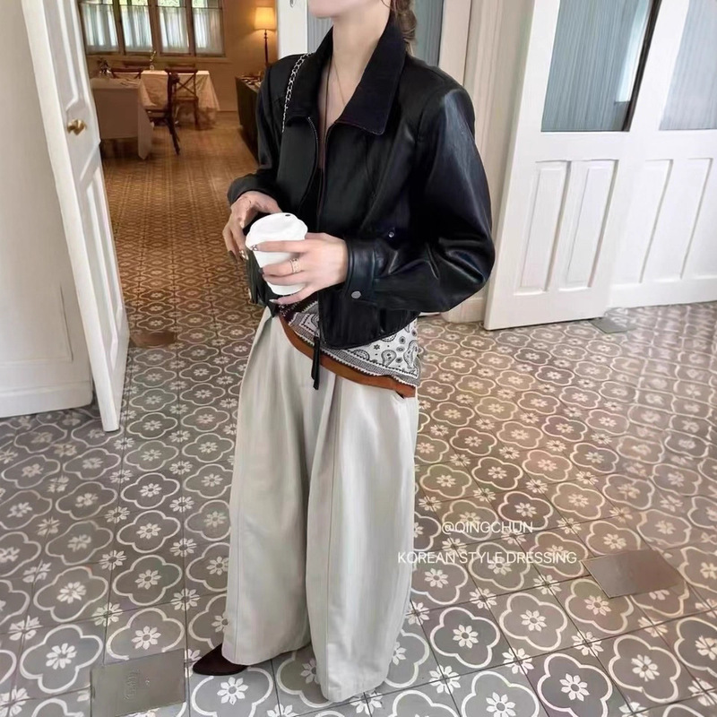 时尚翻领PU皮衣外套女欧洲站欧货2025秋季新款百搭显瘦夹克上衣潮|undefined